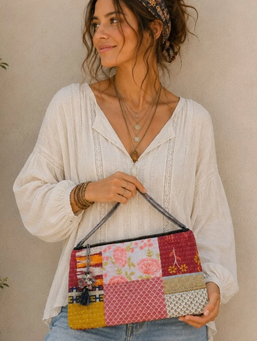 Sevya Handmade Patchwork Kantha Crossbody Bag Boho Artisan Fair Trade
